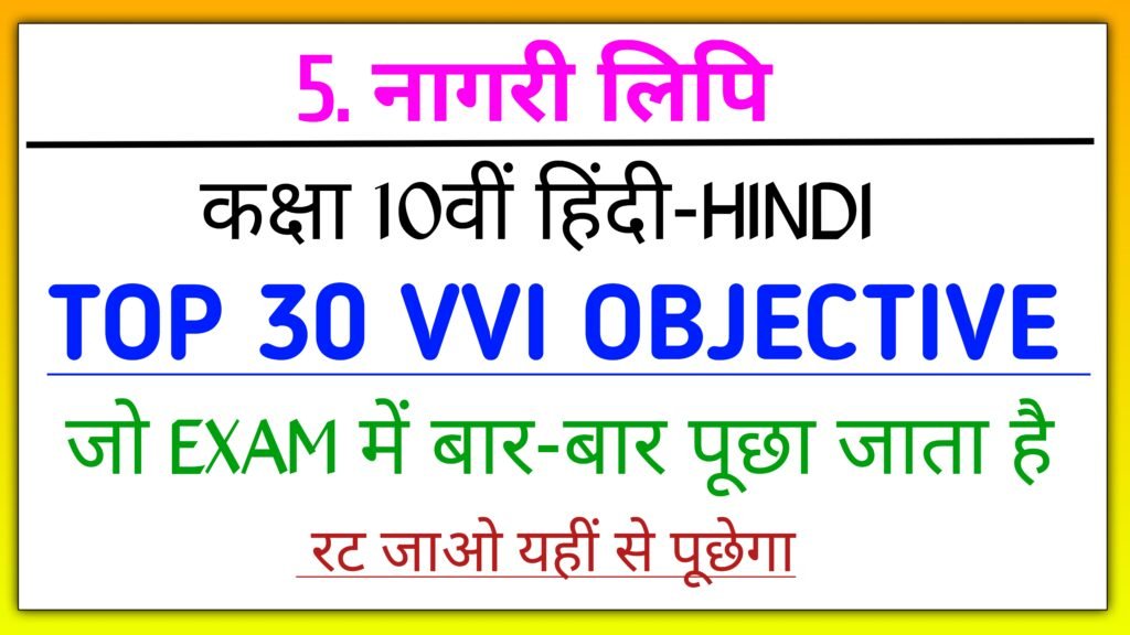 class 10th hindi chapter 5 (नागरी लिपि) objective question