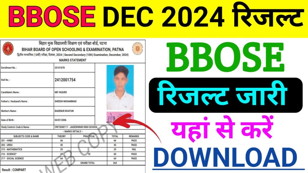 BBOSE Des 2024 Result || BBOSE result 2025 10th/12th